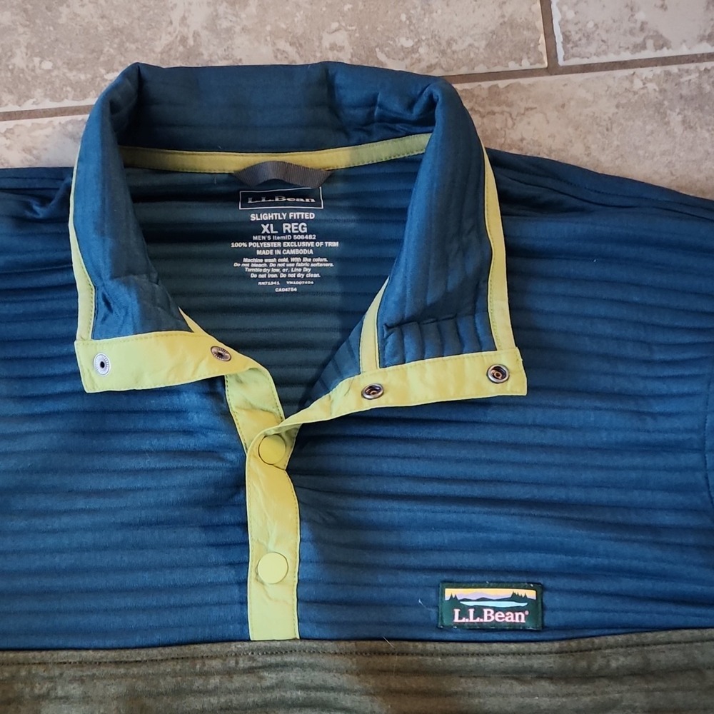 L.L.Bean Men's Colorblock Fleece Snap Pullover Sweatshirt Blue/Green XL